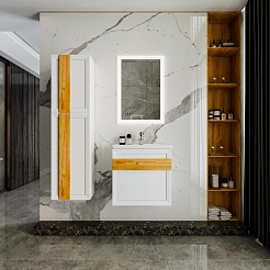 Бриклаер Мебель для ванной Берлин 60 белая с ручкой дуб золотой – фотография-2